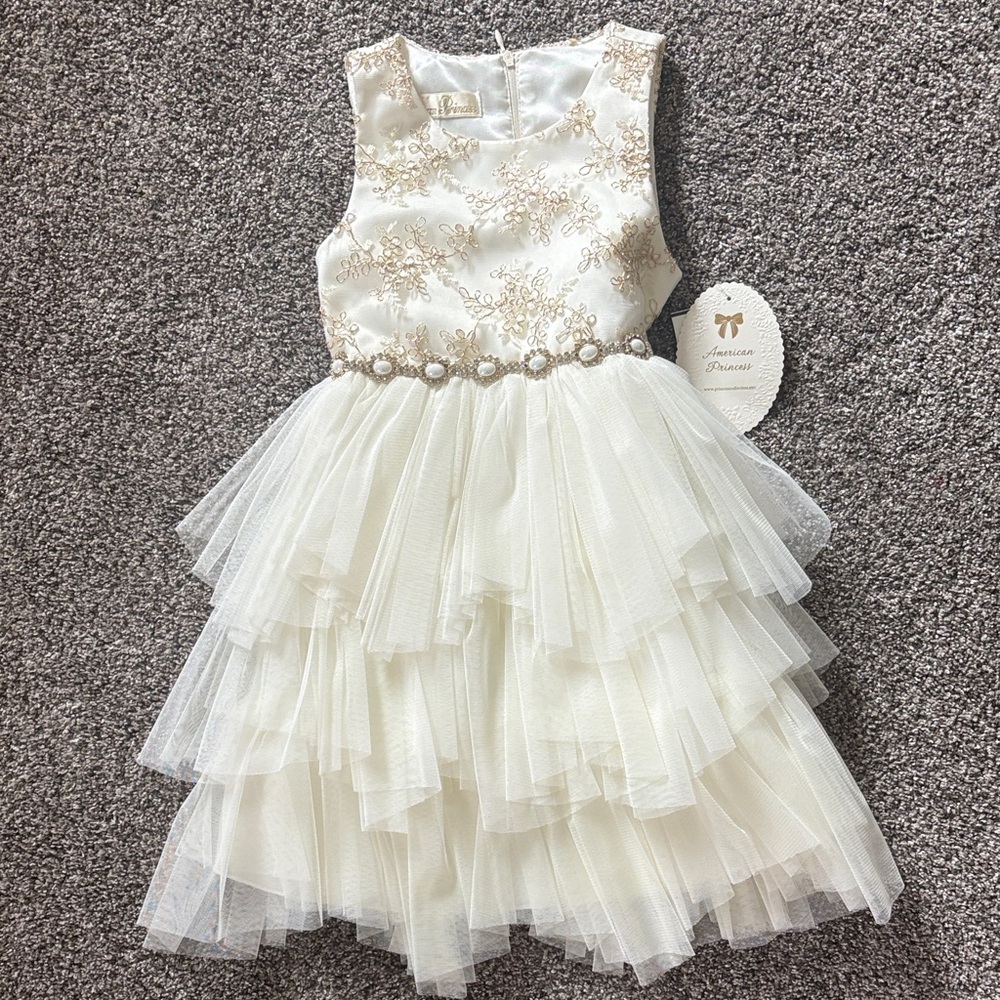American Princess Ivory and Gold Tulle Dress
